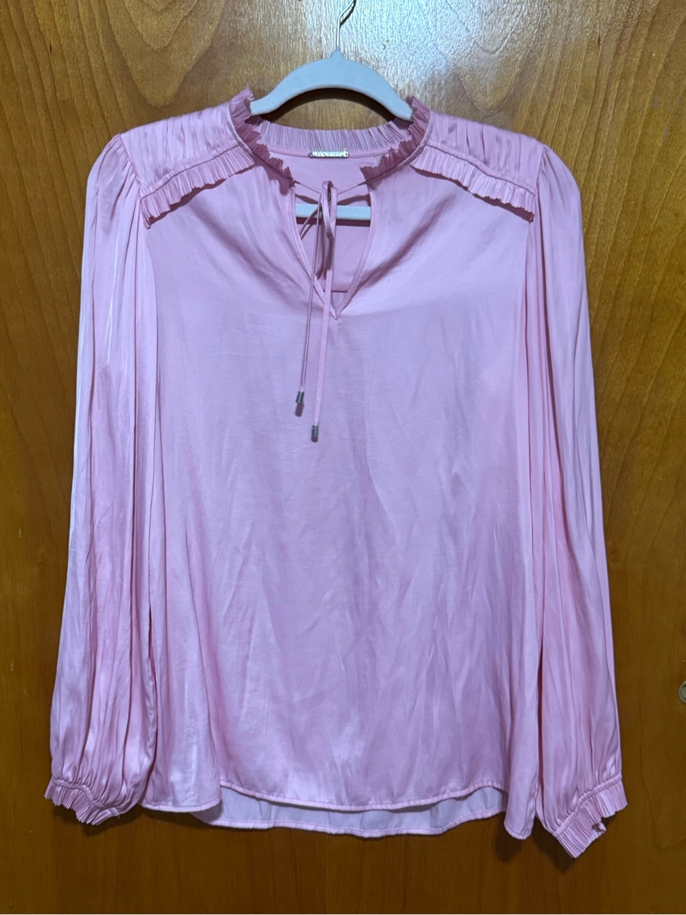 Elie Tahari Pale Pink Tie-Neck Ruffled Blouse